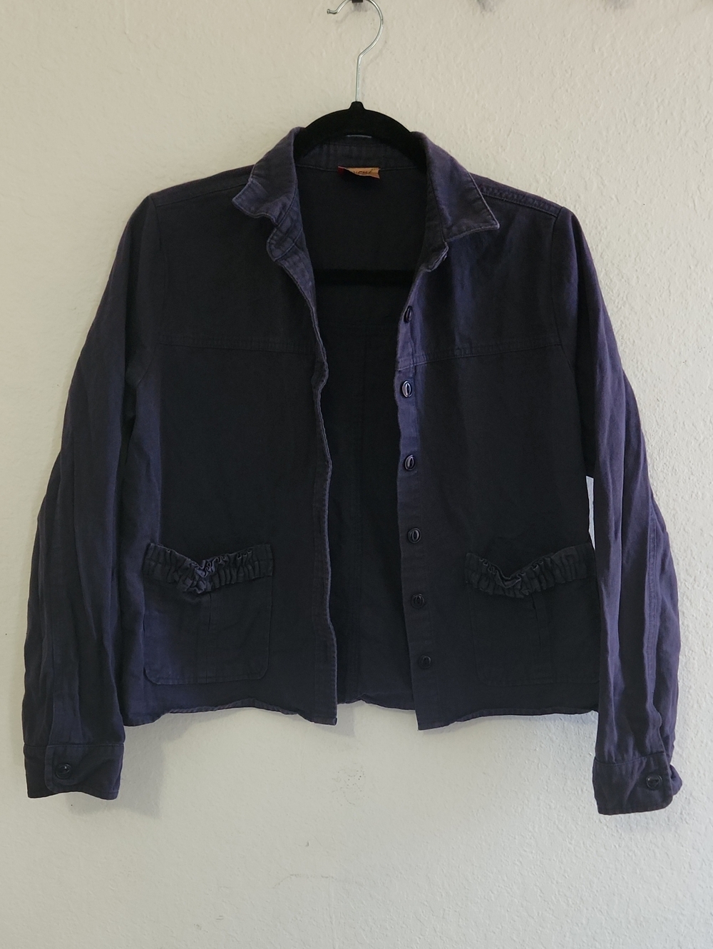 Coastal Navy Blue 100 % Cotton Utility Button Down Jacket M